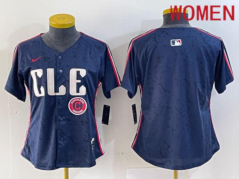 Women Cleveland Indians Blank Blue City Edition Nike 2024 MLB Jersey style 2